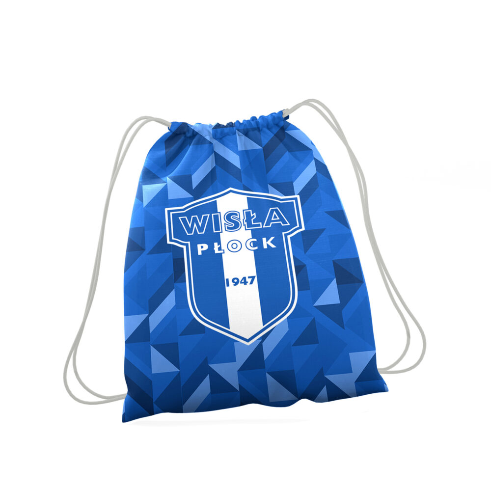 Niebieski worek treningowy Forza z geometrycznym wzorem i herbem Wisły Płock z napisem 1947.